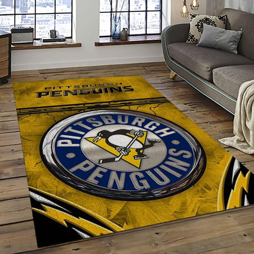 Nhl pittsburgh penguins hockey team logo sport carpet rectangle area rug for living room pp45 Rectangle Rug