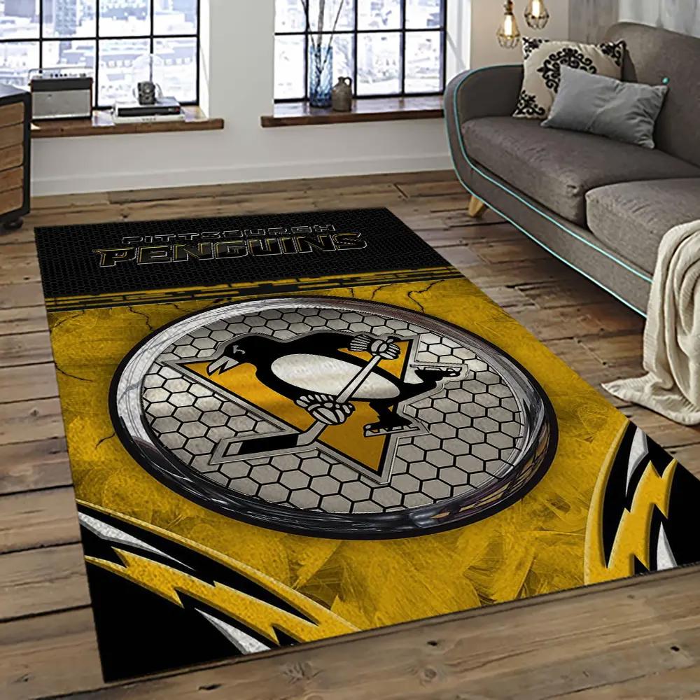 Nhl pittsburgh penguins hockey team logo sport carpet rectangle area rug for living room pp46 Rectangle Rug