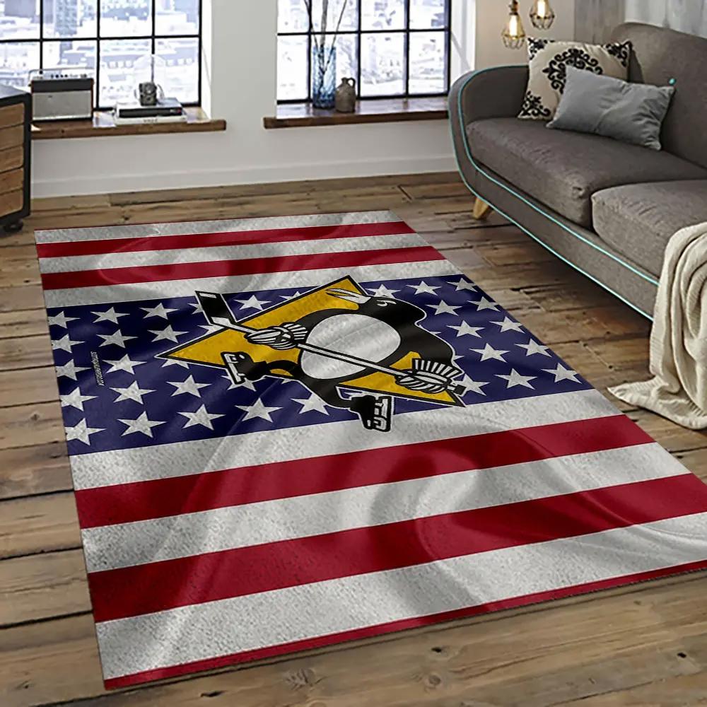 Nhl pittsburgh penguins hockey team logo sport carpet rectangle area rug for living room pp53 Rectangle Rug