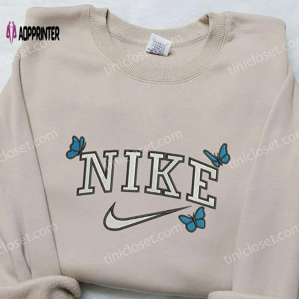 Nike butterflies embroidered sweatshirt: animal shirt perfect family gift Embroidered Shirt