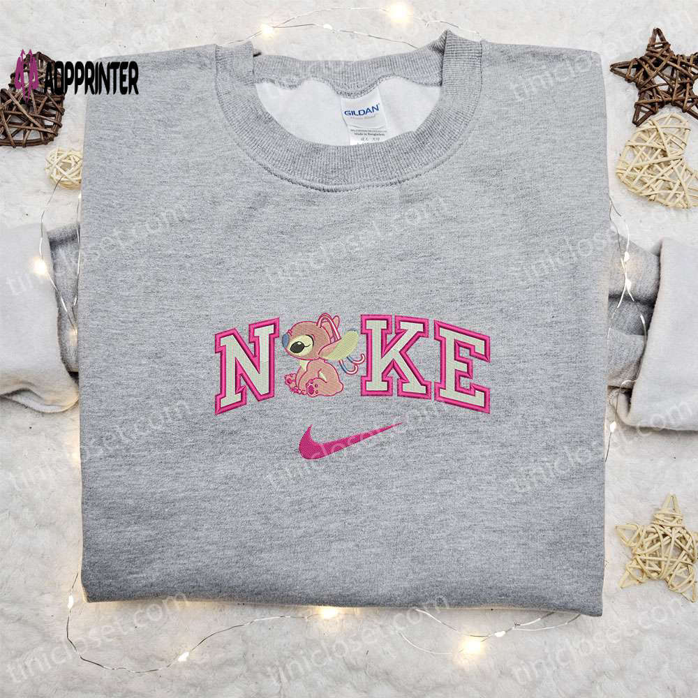 Nike cartoon embroidered hoodie & lilo and stitch shirt – unique angel x nike inspired apparel Embroidered Shirt
