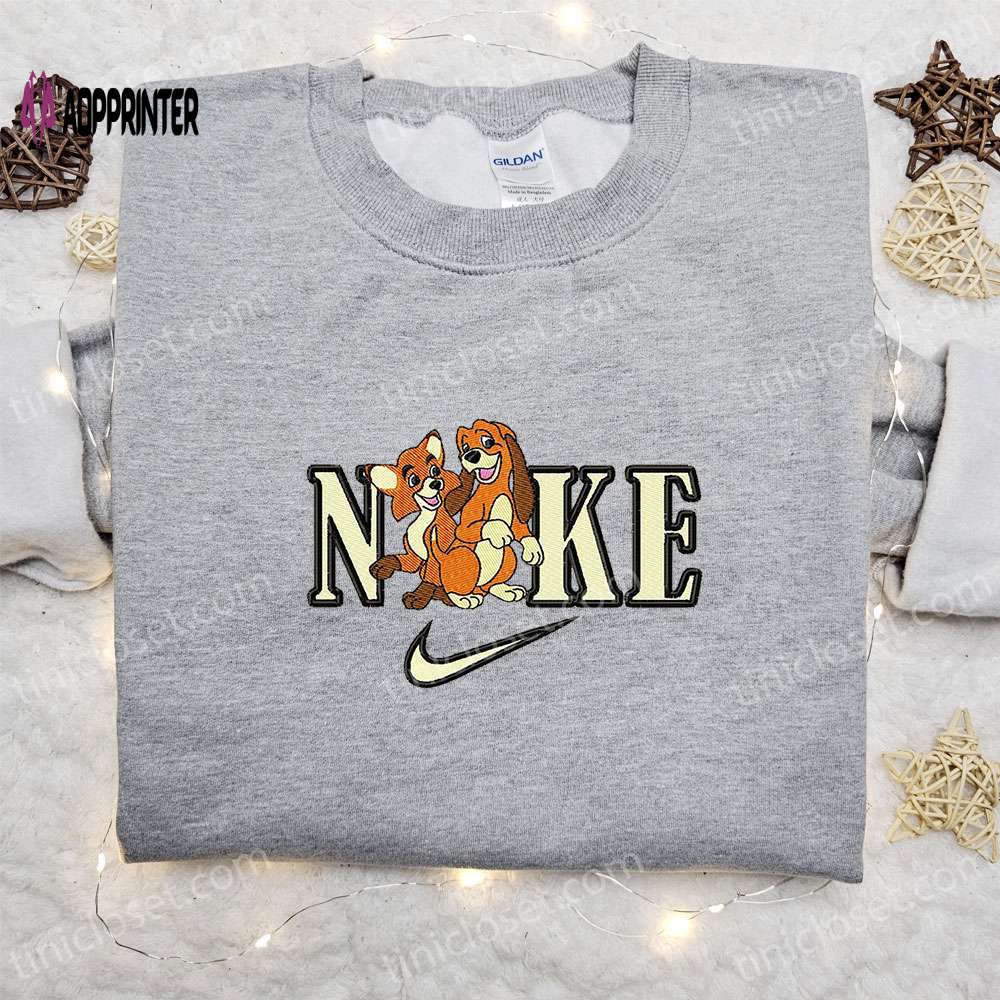Nike embroidered shirt: tod & copper cartoon fox & hound inspired design Embroidered Shirt