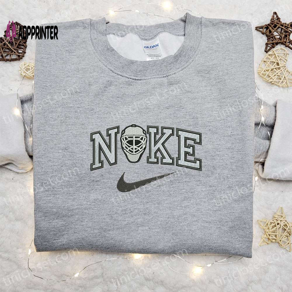 Nike inspired goalie mask helmet embroidered sweatshirt & shirt: best birthday gift ideas Embroidered Shirt