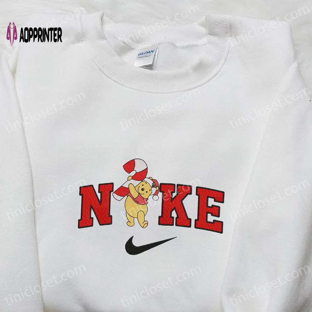 Nike x christmas pooh embroidered hoodie & disney characters sweatshirt with nike inspiration Embroidered Shirt