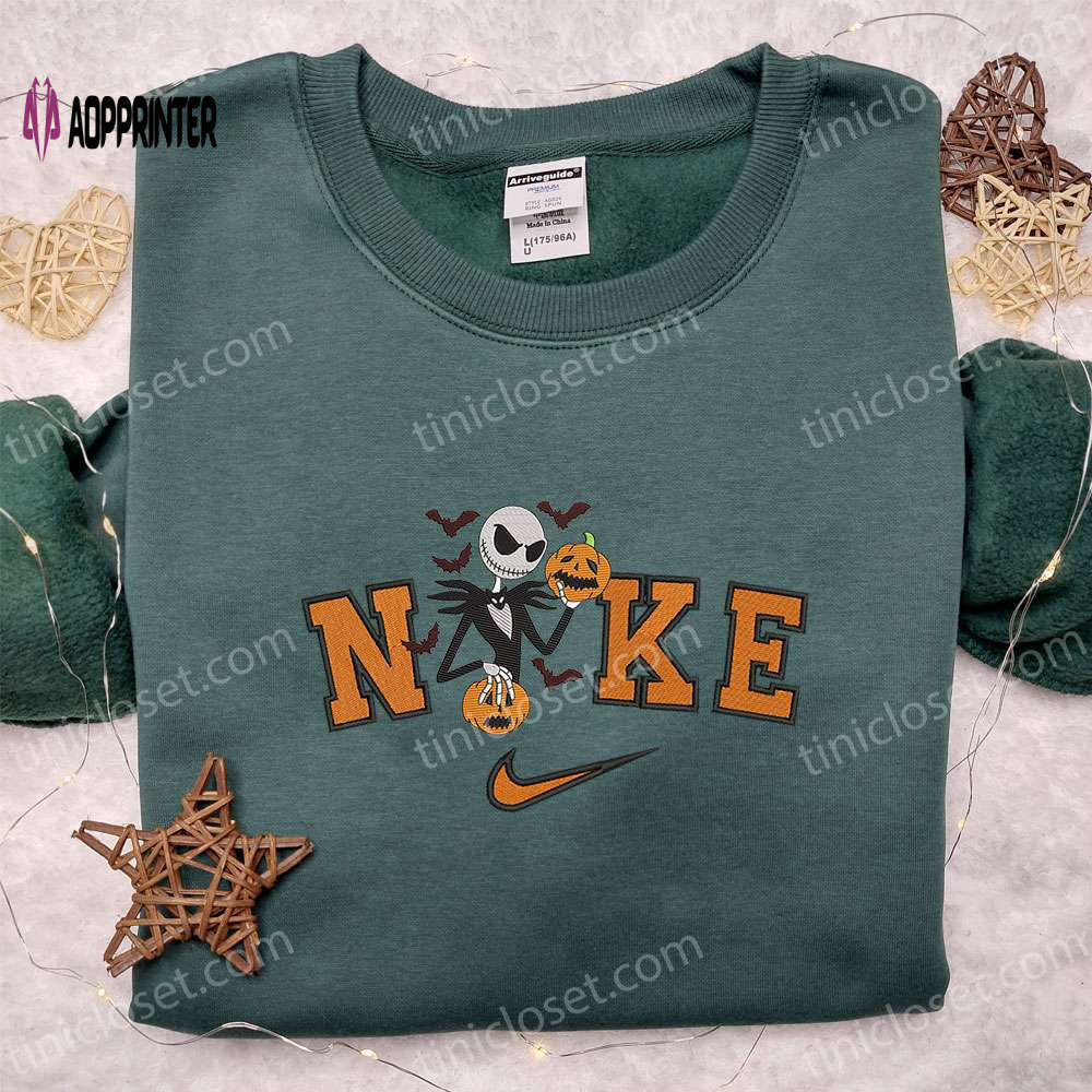 Nike x jack skellington halloween hoodie & t-shirt: nightmare before christmas embroidered apparel Embroidered Shirt