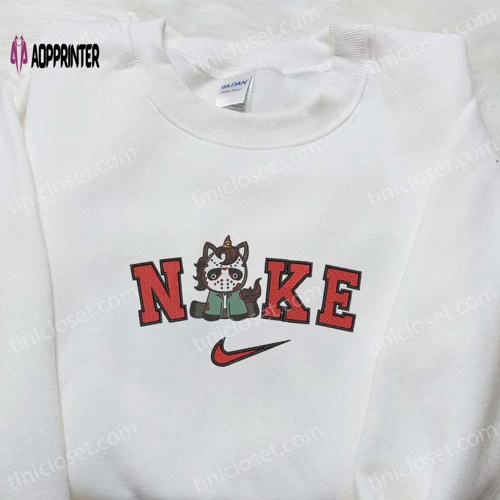 Nike x unicorn jason voorhees hoodie: funny halloween sweatshirt best gifts for family Embroidered Shirt