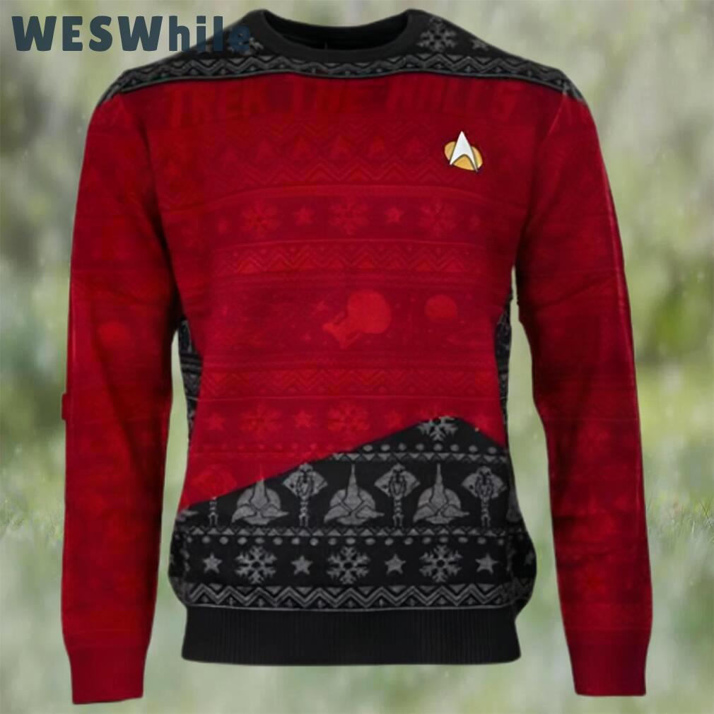 Official star trek trek the halls ugly christmas sweater red Christmas Ugly Sweater
