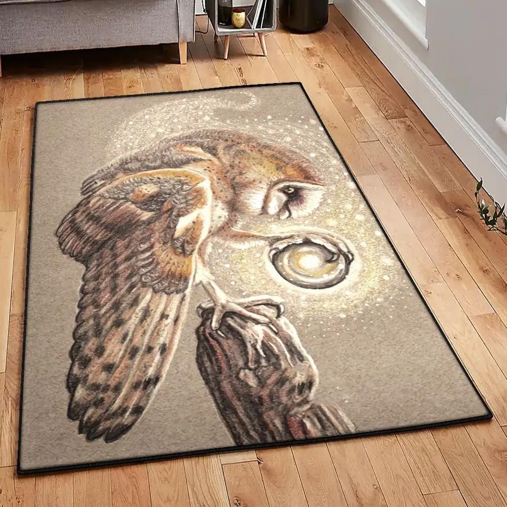 Owl art dining room rug, owl rug Rectangle Rug