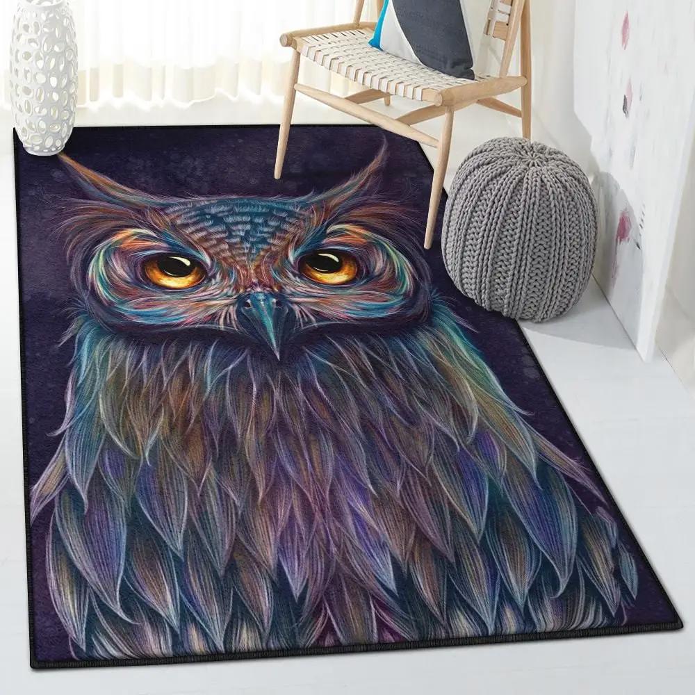 Owl art washable area rugs, owl rug Rectangle Rug