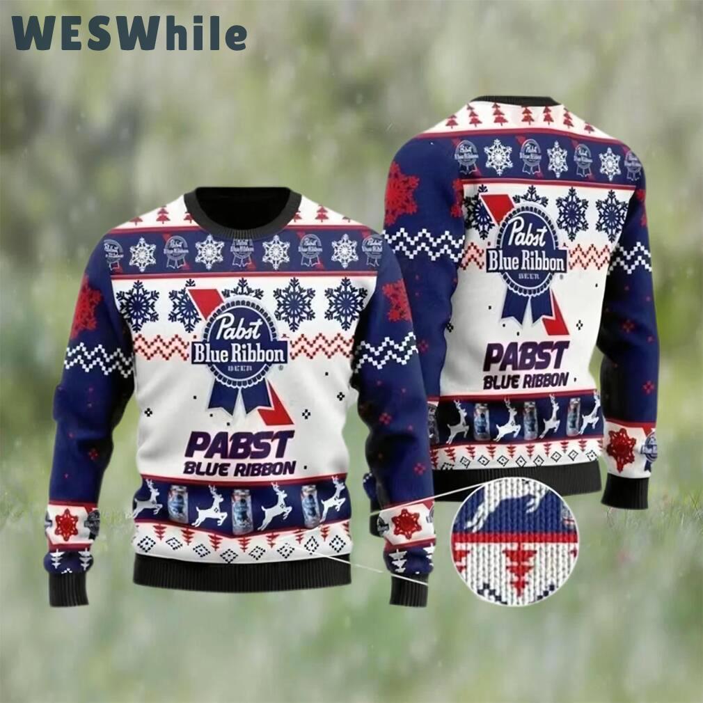 Pabst blue ribbon beer ugly christmas sweater, faux wool sweater, gifts for beer lovers, international beer day, best christmas gifts for 2022 ? prinvity Christmas Ugly Sweater