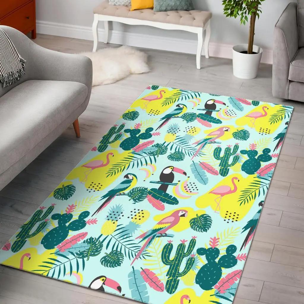 Pastal parrot bird floral pattern print area rug living room rug home decor Rectangle Rug