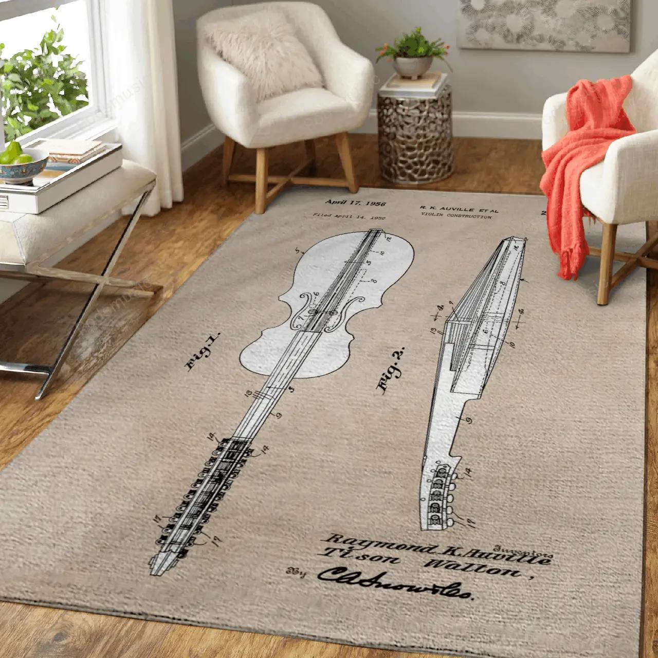 Patent art auville 1956 violin construction patent music art for fans area rug living room carpet rug regtangle carpet floor decor home decor Rectangle Rug