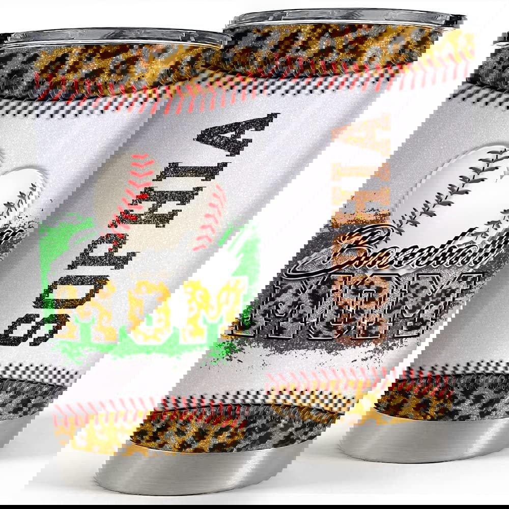 Personalized baseball mom tumbler leopard glitter mother’s day gift Personalized Tumbler