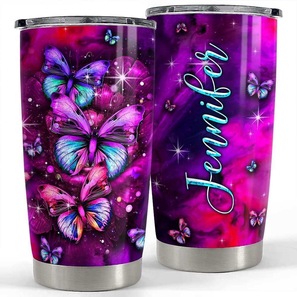 Personalized butterfly glitter tumbler stainless steel for animal lover Personalized Tumbler