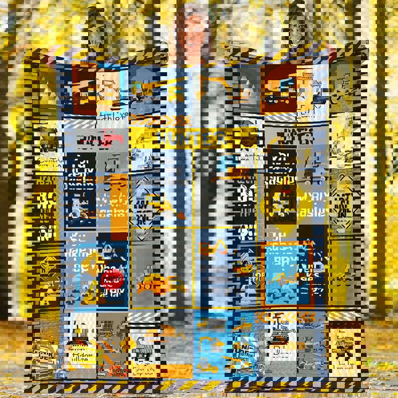 Personalized heavy equipment fleece blanket quilt construction vehicles fleece blanket gifts for son fleece quilt blanket Quilt Blanket