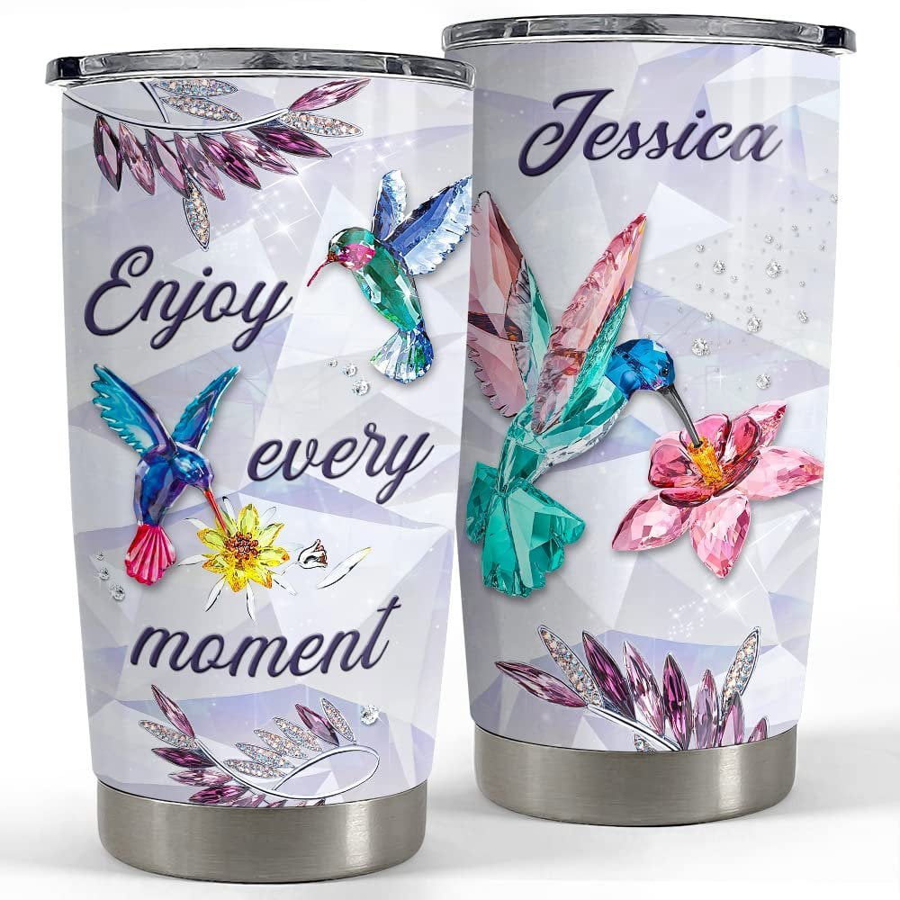 Personalized hummingbird tumbler crystal drawing style for girl Personalized Tumbler