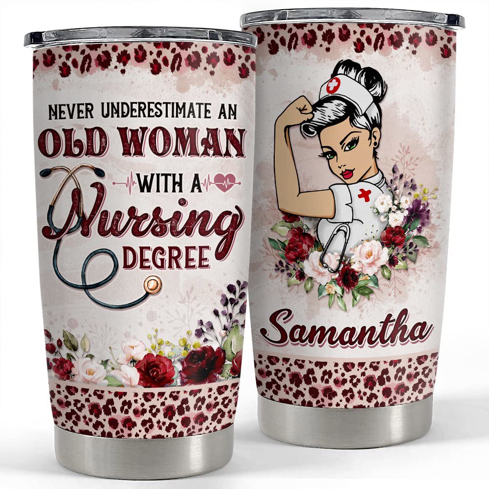 Personalized nurse tumbler never underestimate an woman leopard style Personalized Tumbler