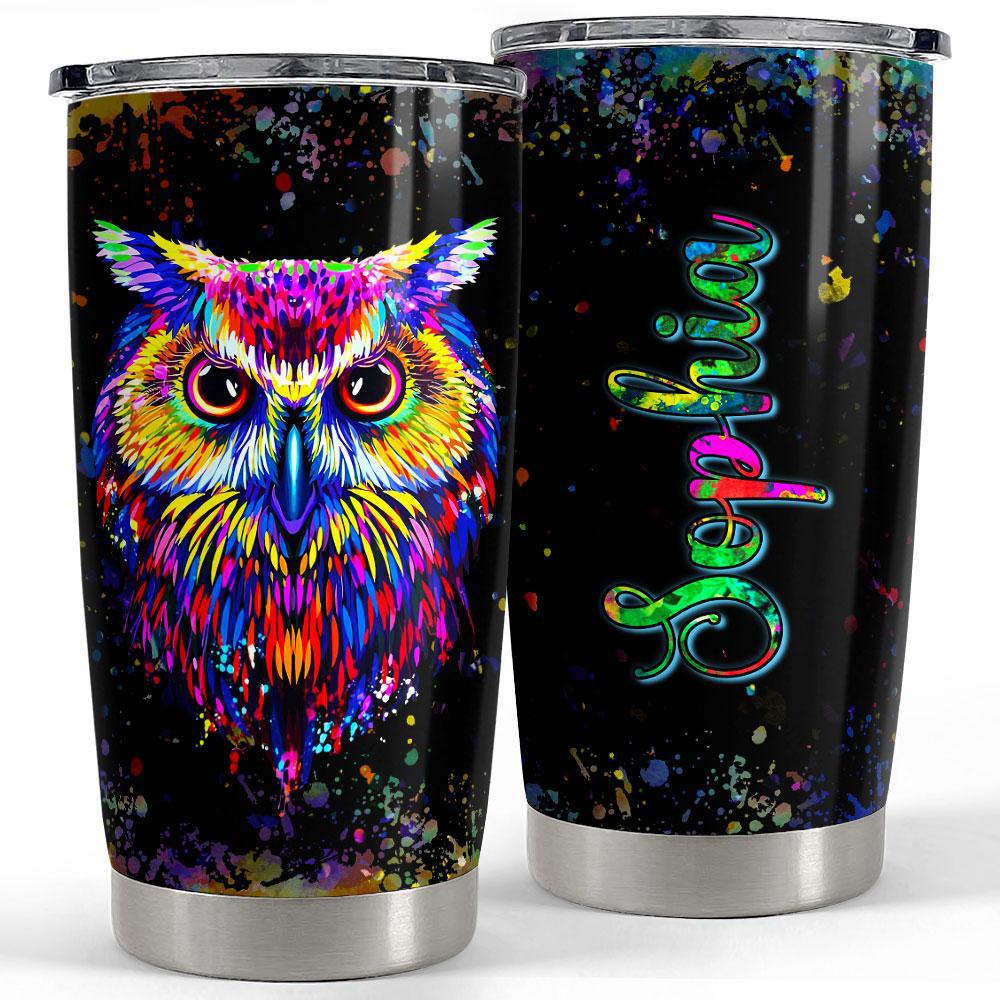 Personalized owl tumbler watercolor drawing style Personalized Tumbler