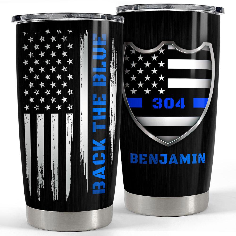 Personalized police tumbler back the blue us flag Personalized Tumbler