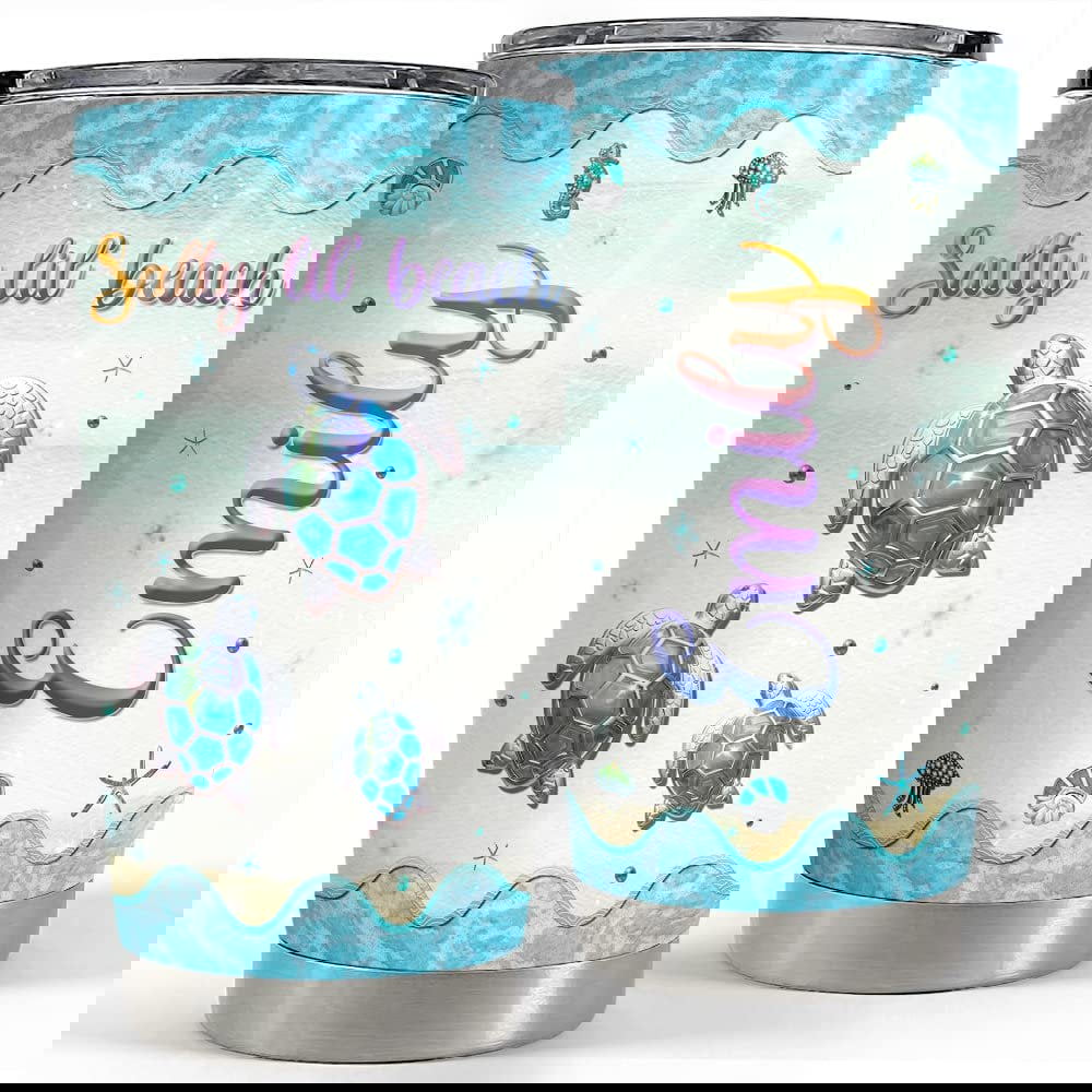 Personalized sea turtle tumbler salty lil beach crystal drawing Personalized Tumbler