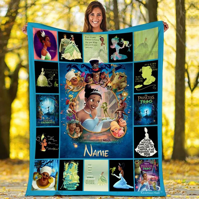 Personalized the princess and the frog fleece blanket, tiana princess blanket, birthday gifts, princess quilt, christmas gift Quilt Blanket