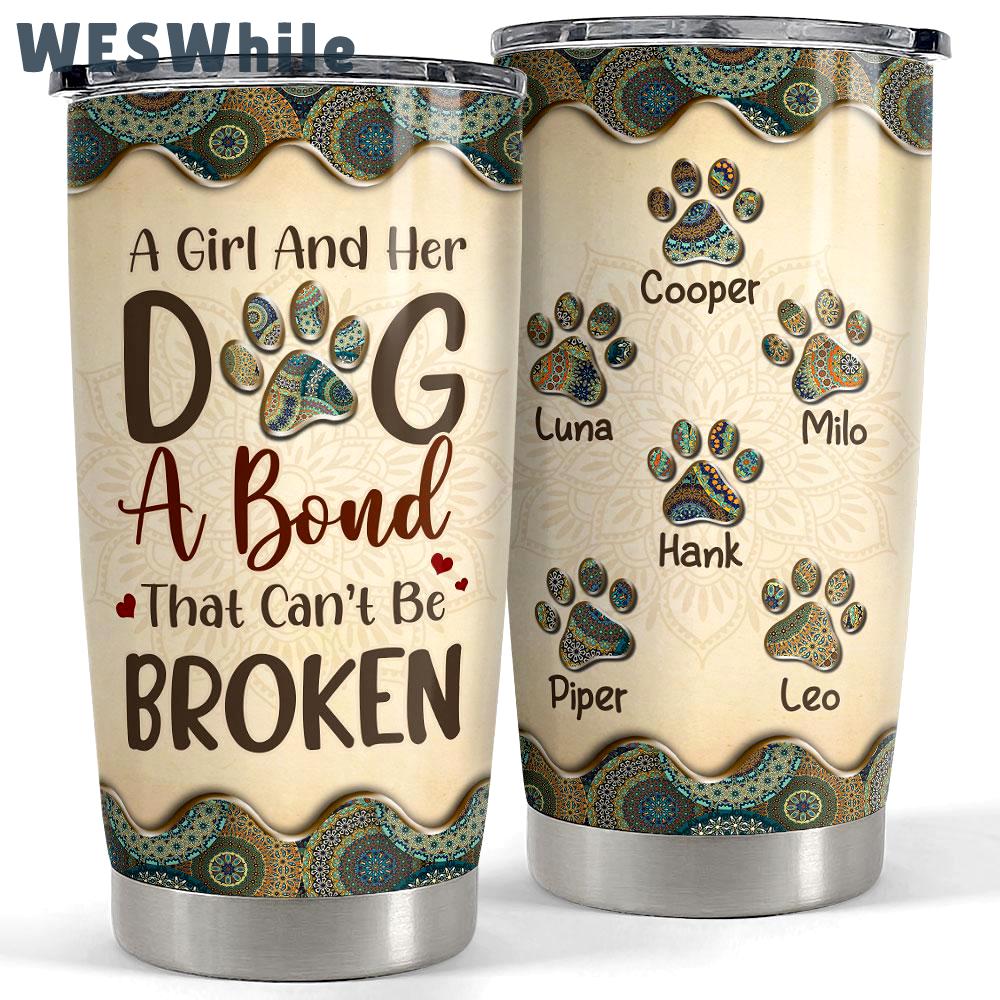 Personalized tumbler for dog mom with custom dog name mandala drawing Personalized Tumbler