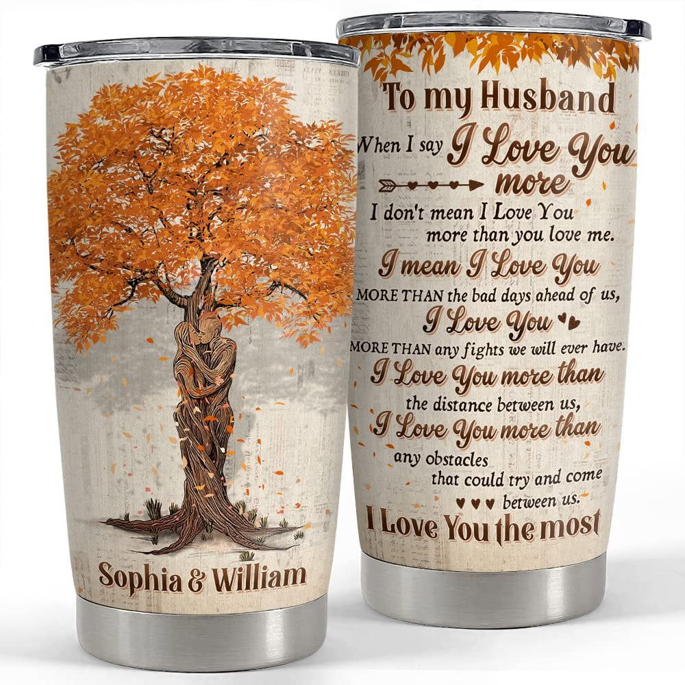 Personalized vintage couple fall tree tumblers to husband from wife Personalized Tumbler