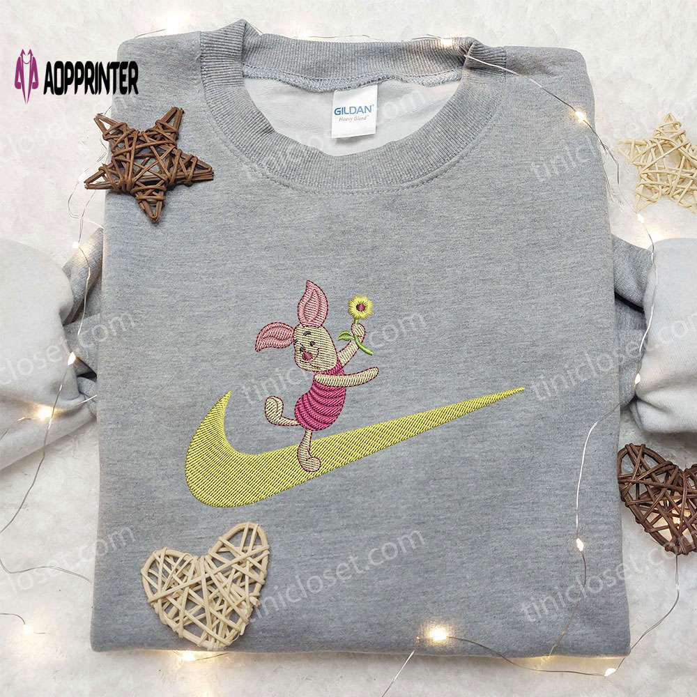 Piglet x nike swoosh embroidered sweatshirt winnie the pooh disney nike inspired shirt Embroidered Shirt