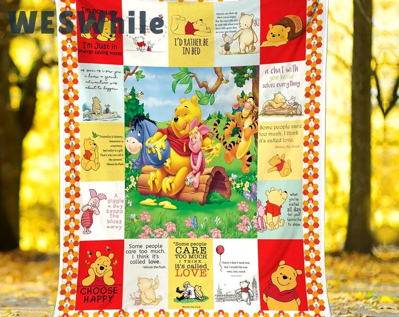 Pooh bear fleece blanket, pooh and friends throw blanket for couch sofa, gift for kids, christmas gift Quilt Blanket
