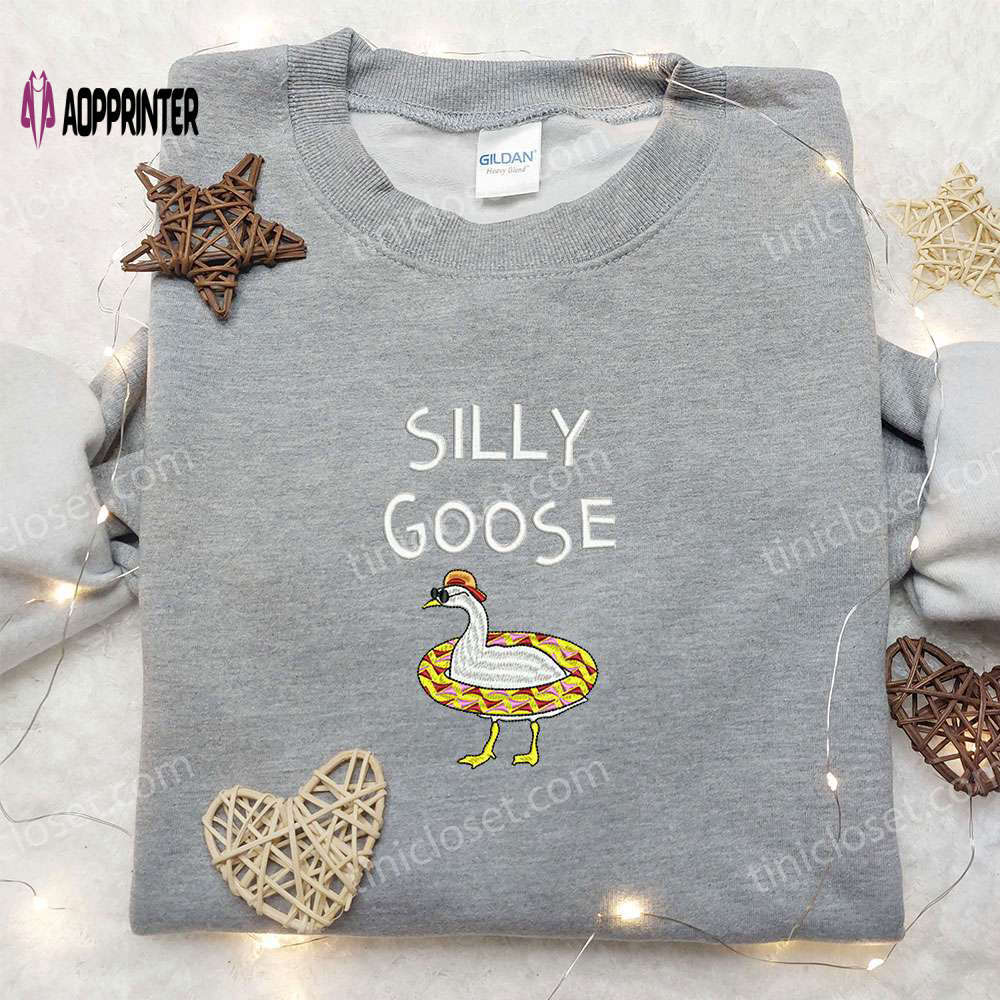 Quirky animal embroidered shirt: swim in style with silly goose & funny designs! Embroidered Shirt