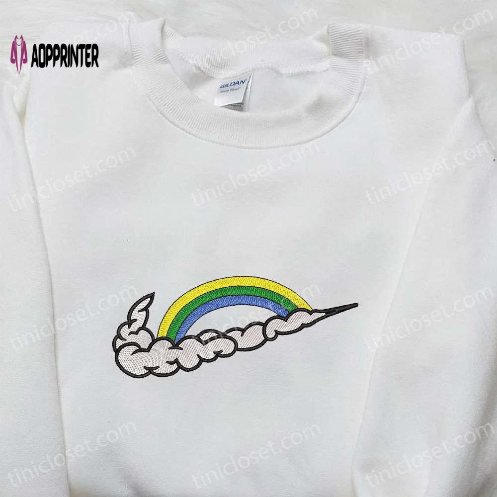 Rainbow x swoosh embroidered shirt: nike inspired sweatshirt & custom hoodie Embroidered Shirt