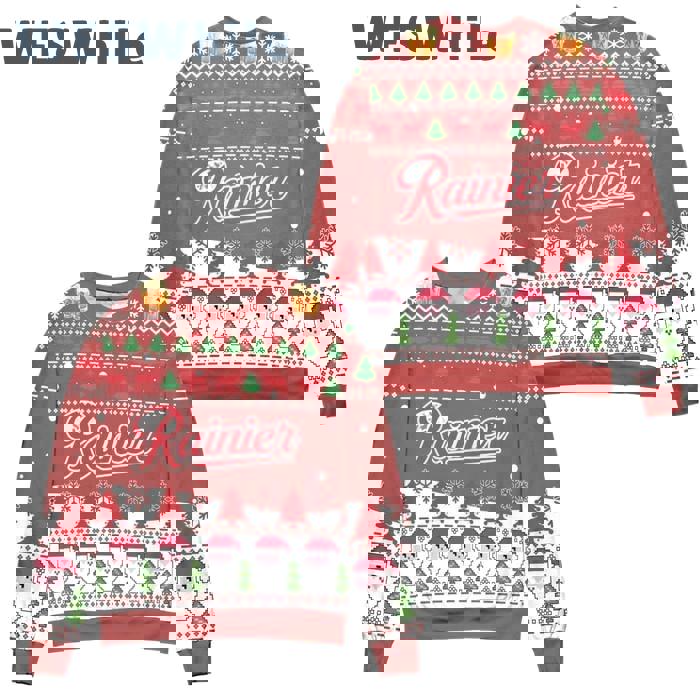 Rainier beer logo santa claus pattern ugly christmashot 2025 style 105 Christmas Ugly Sweater