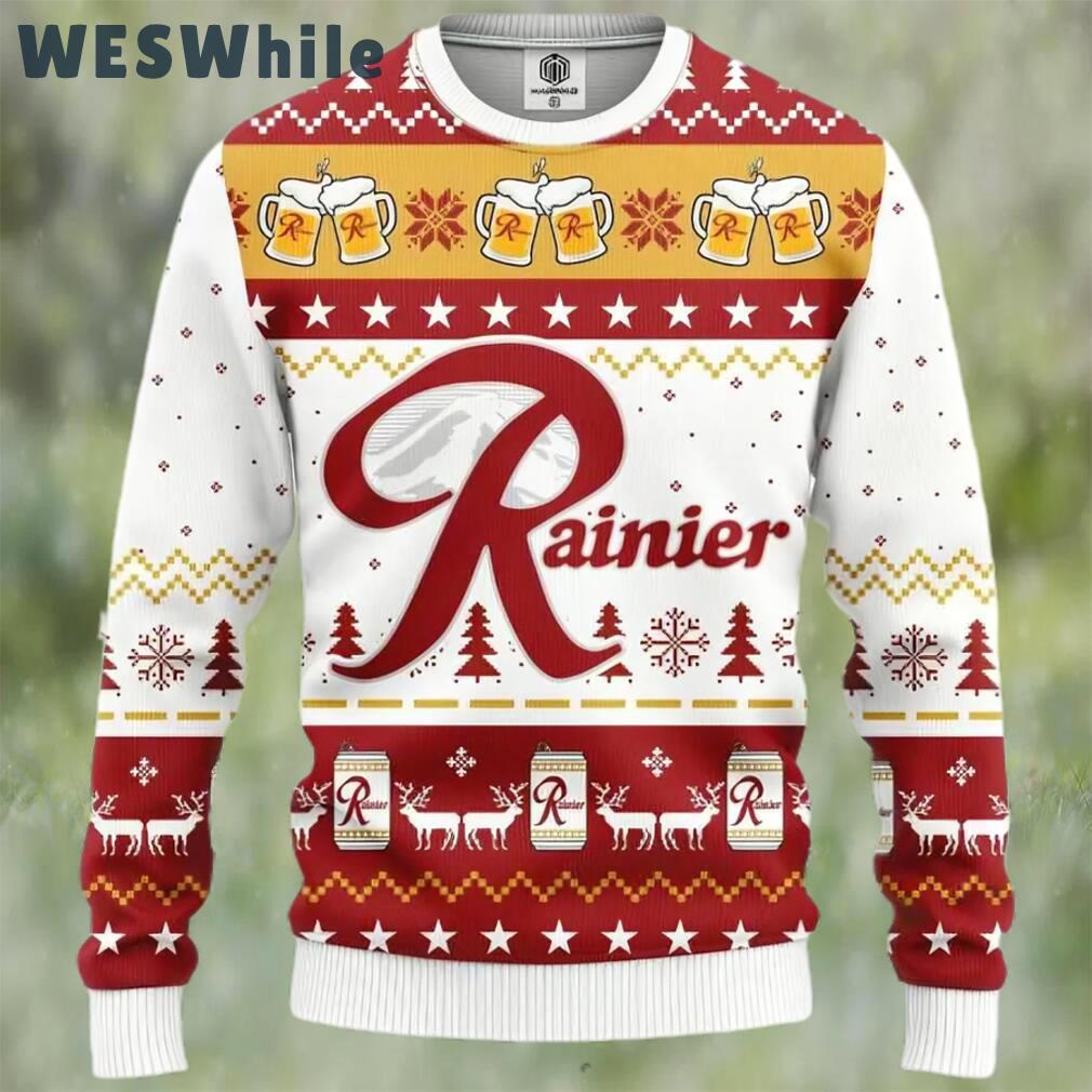 Rainier beer ugly christmas sweater, faux wool sweater, gifts for beer lovers, international beer day, best christmas gifts for 2022 ? prinvity Christmas Ugly Sweater