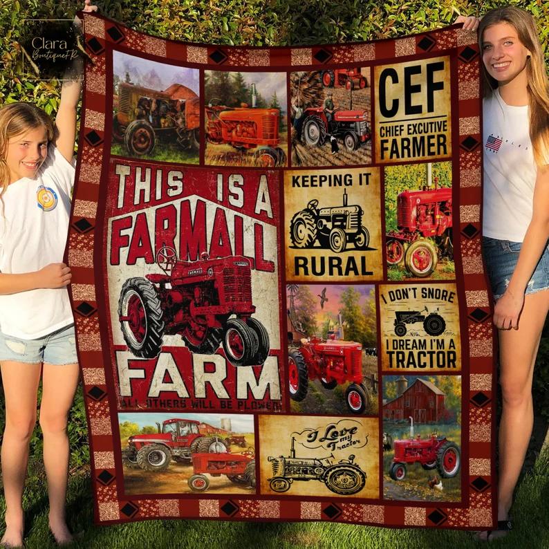 Red tractor fleece blanket, mink sherpa blanket, farmhouse gift ideas, dump truck blanket, tractor quilt, son boy grandson gift Quilt Blanket