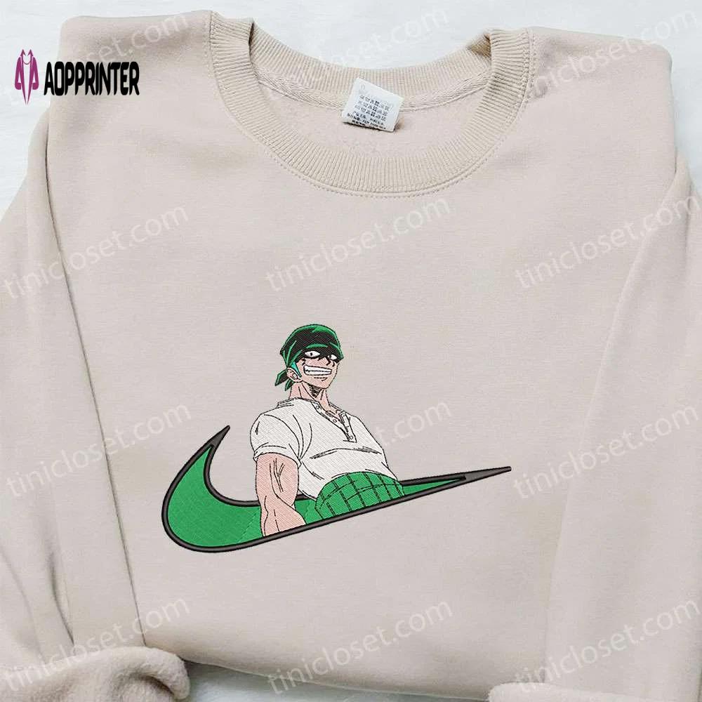 Roronoa zoro x swoosh anime sweatshirt: custom embroidered one piece shirt Embroidered Shirt