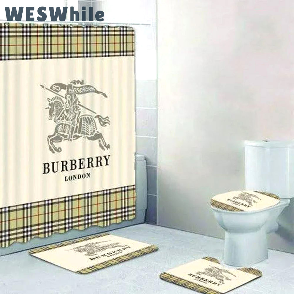 Rugs in living room and bedroom - Burberry london bathroom set hot 2023 luxury shower curtain bath rug mat home decor 302 Bathroom Accessory Sets