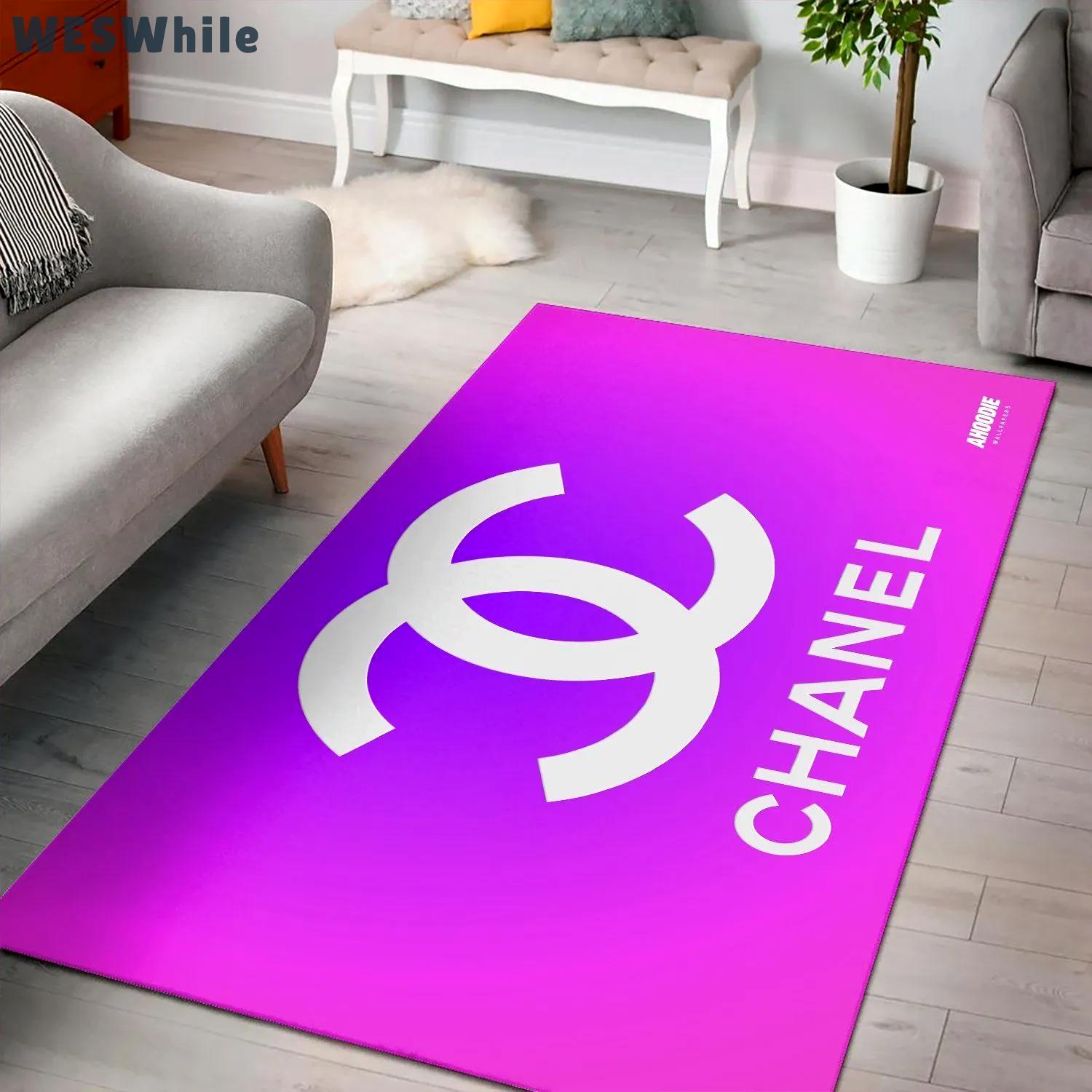 Rugs in living room and bedroom - Chanel pinky gradient logo luxury fashion luxury brand premium rug carpet for living room home decoration Rectangle Rug