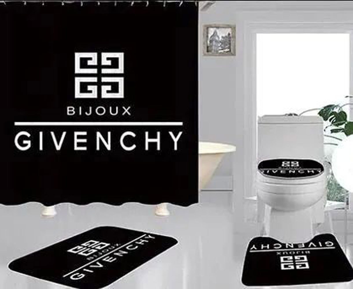 Rugs in living room and bedroom - Givenchy black bathroom set hot 2023 luxury shower curtain bath rug mat home decor 298 Bathroom Accessory Sets