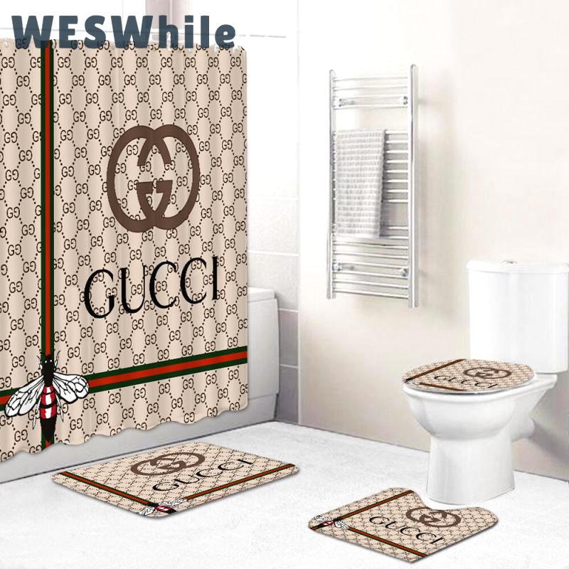 Rugs in living room and bedroom - Gucci bathroom set hot 2023 luxury shower curtain bath rug mat home decor 311 Bathroom Accessory Sets