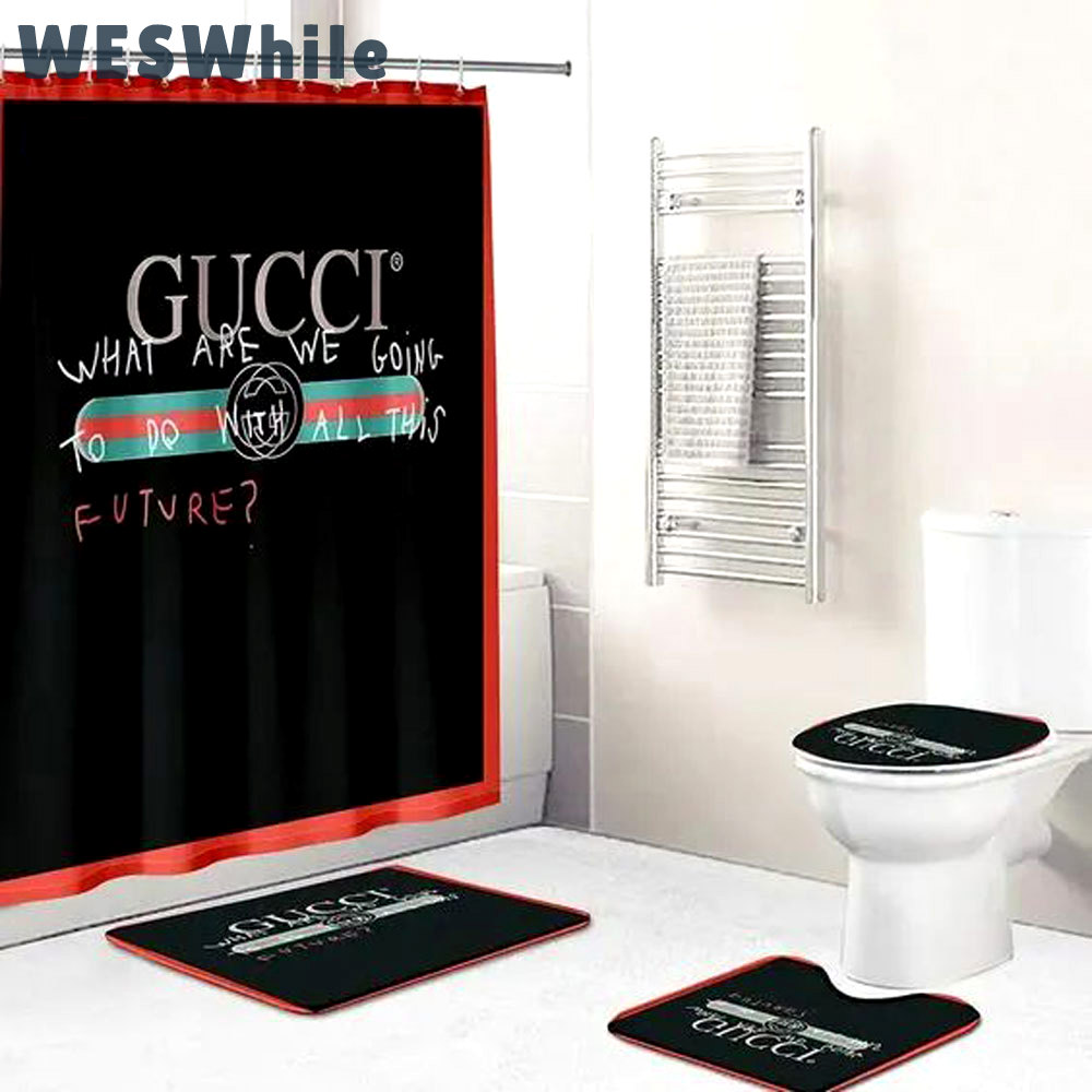Rugs in living room and bedroom - Gucci black bathroom set hot 2023 luxury shower curtain bath rug mat home decor 236 Bathroom Accessory Sets