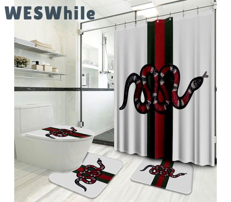 Rugs in living room and bedroom - Gucci snake bathroom set hot 2023 luxury shower curtain bath rug mat home decor 161 Bathroom Accessory Sets