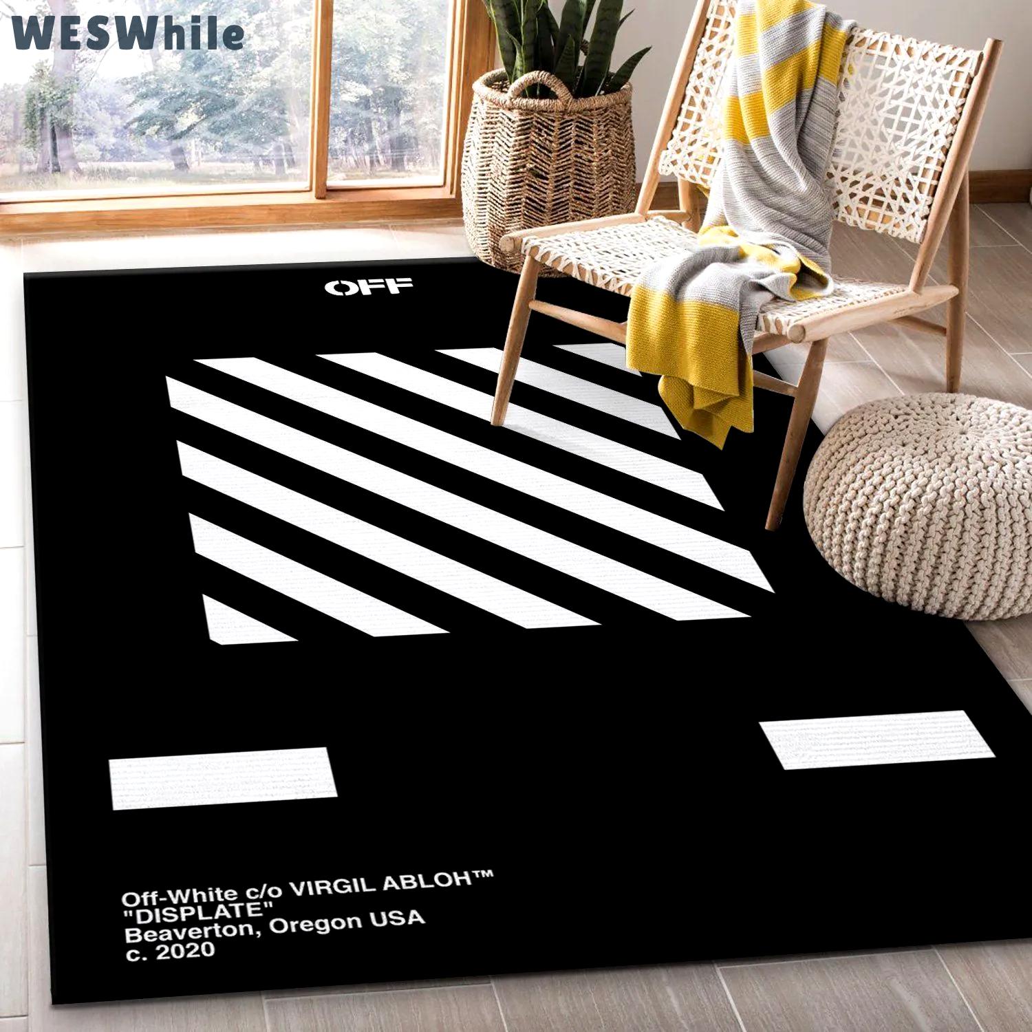 Rugs in living room and bedroom - Off-white displate stripes area rug fashion brand rug floor decor floor mats keep warm in winter Rectangle Rug