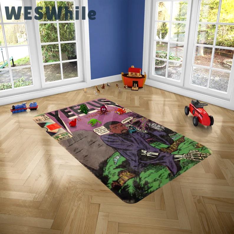 Rugs in living room and bedroom kanye west rug - yeezus rug - hip hop comics art rug- music rug- album cover rug- hip hop throw rug- hip hop music decor- best lover gift Rectangle Rug