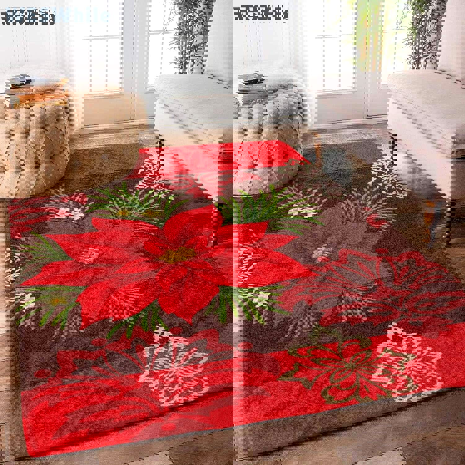 Rugs in living room and bedroom poinsettia christmas rug Rectangle Rug