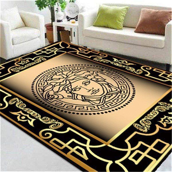 Rugs in living room and bedroom versace area rugs black & gold luxury hypebeast living room Rectangle Rug