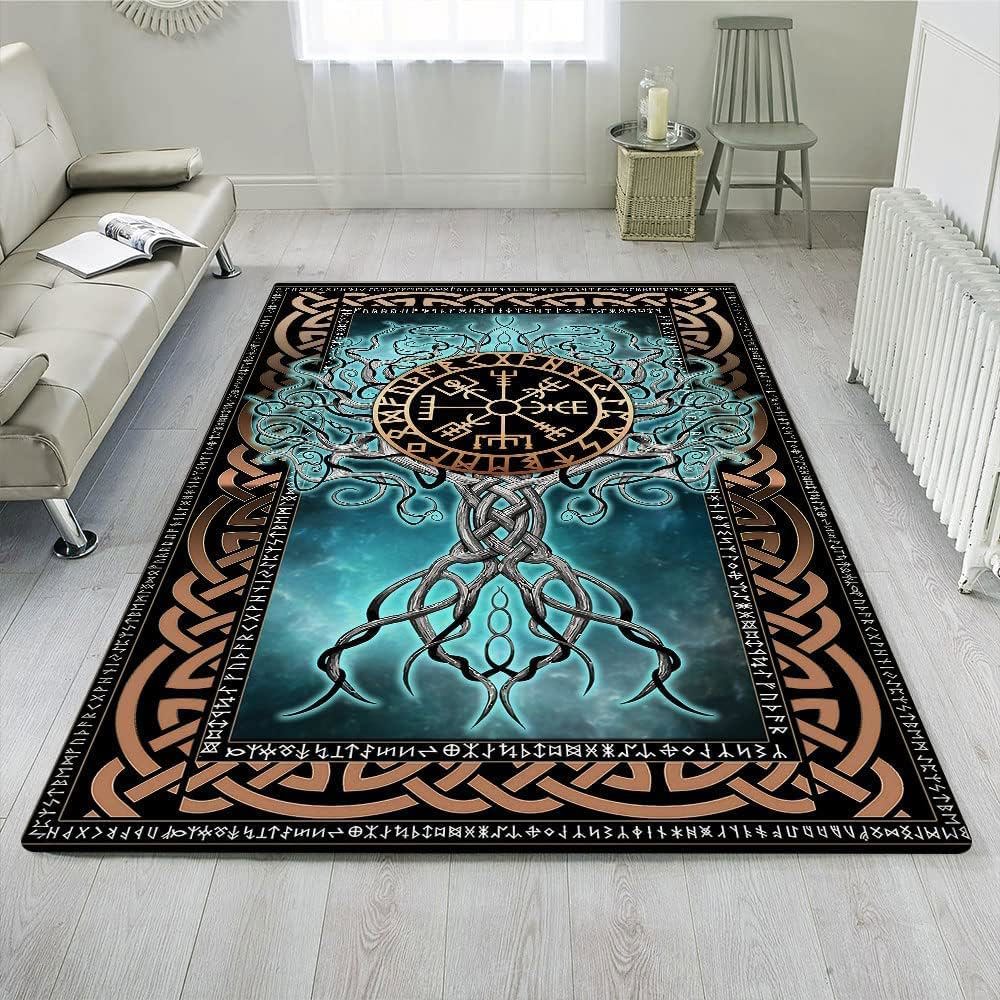 Rugs in living room and bedroom viking gifts for men - bedroom dinning room rug - tree of life norse decor Rectangle Rug