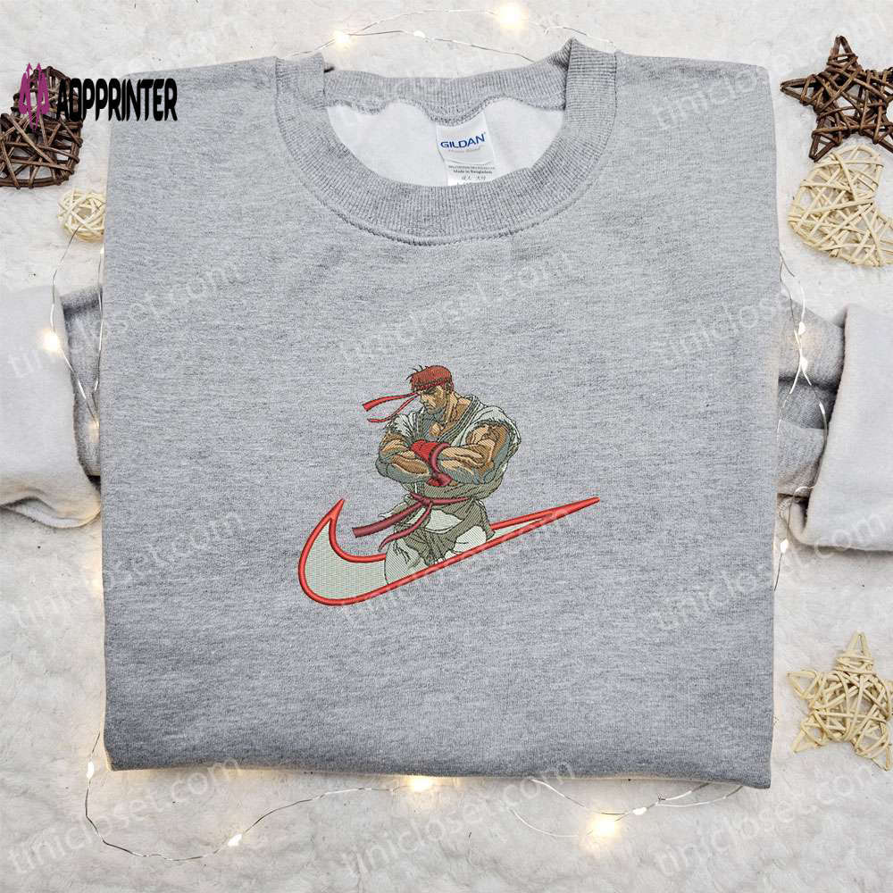 Ryu x swoosh game embroidered sweatshirt: street fighter-inspired nike hoodie Embroidered Shirt