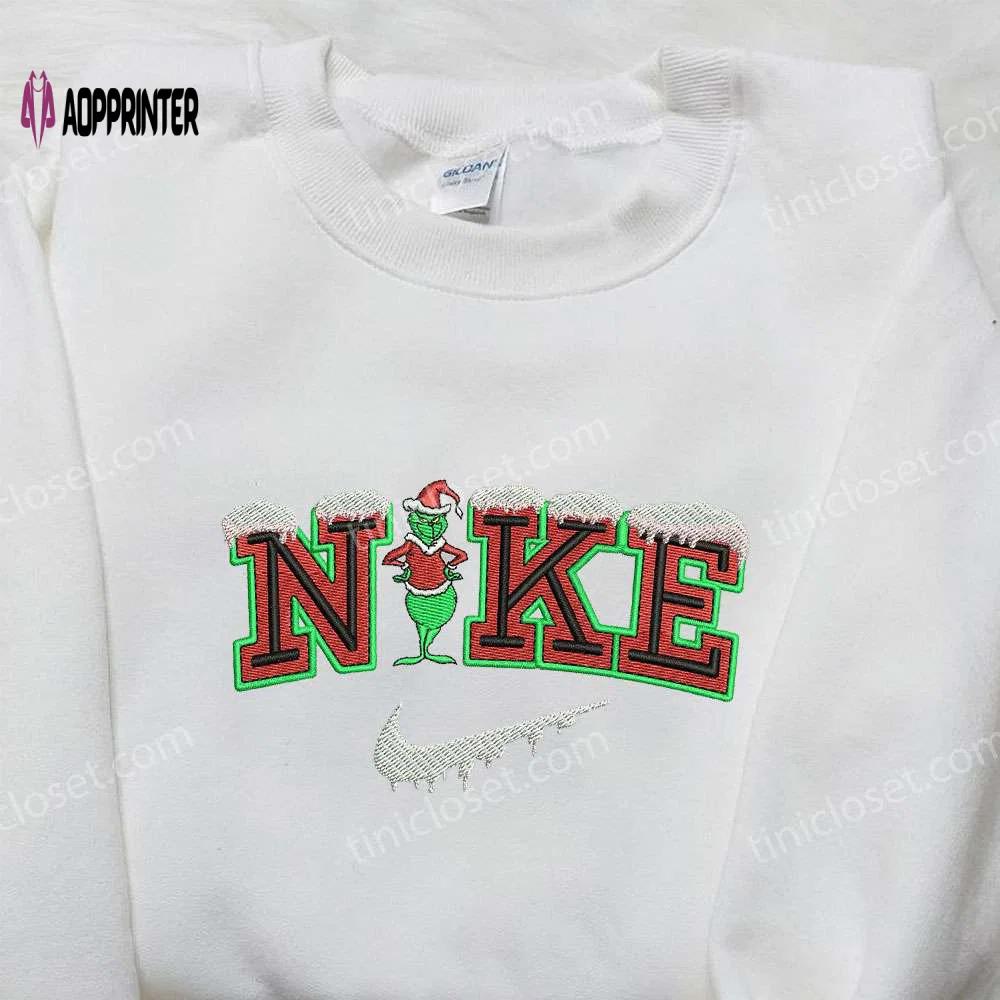 Santa claus grinch x nike embroidered shirt: the best christmas gift for grinch lovers Embroidered Shirt