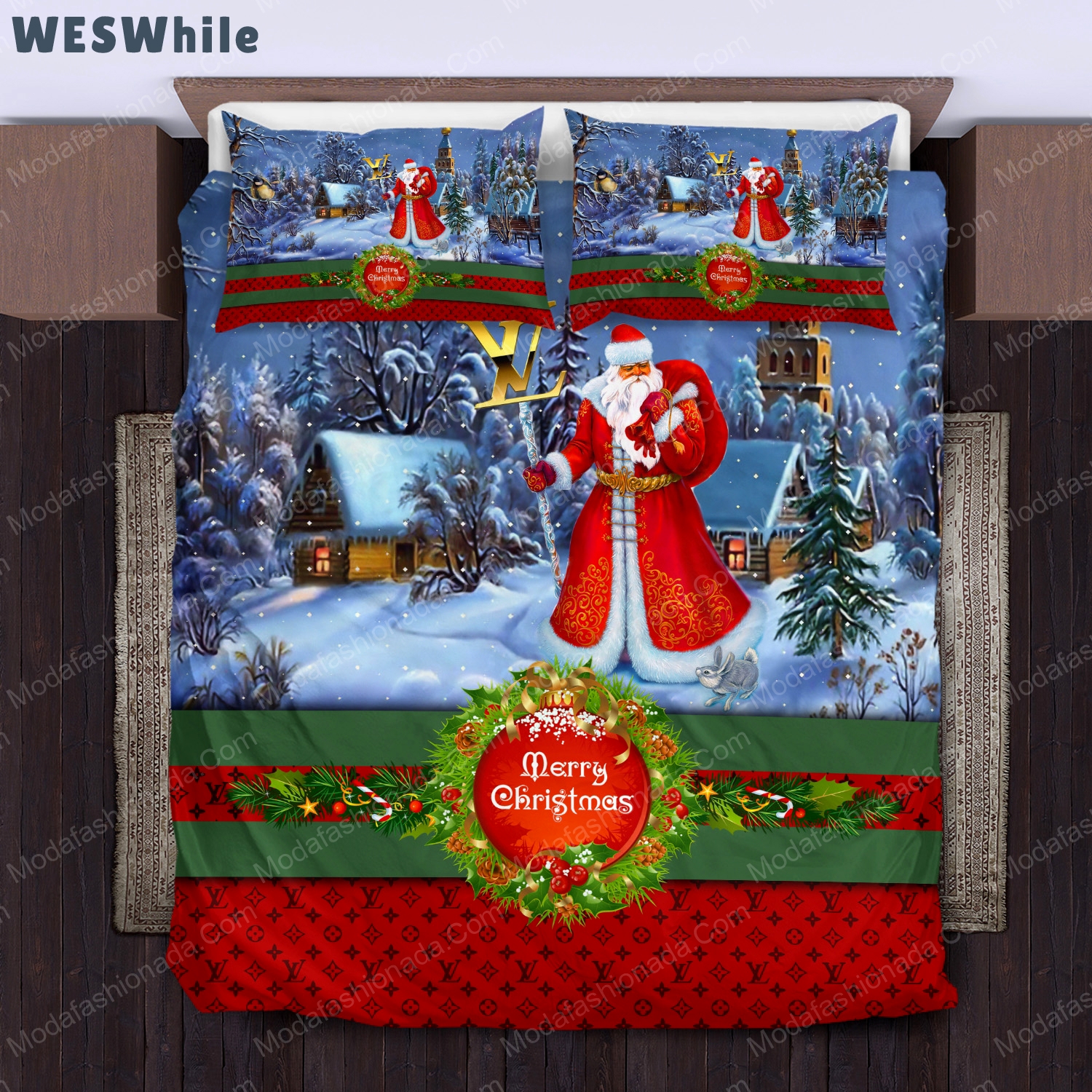 Santa claus louis vuitton merry christmas bedding sets home decoration Bedding Sets