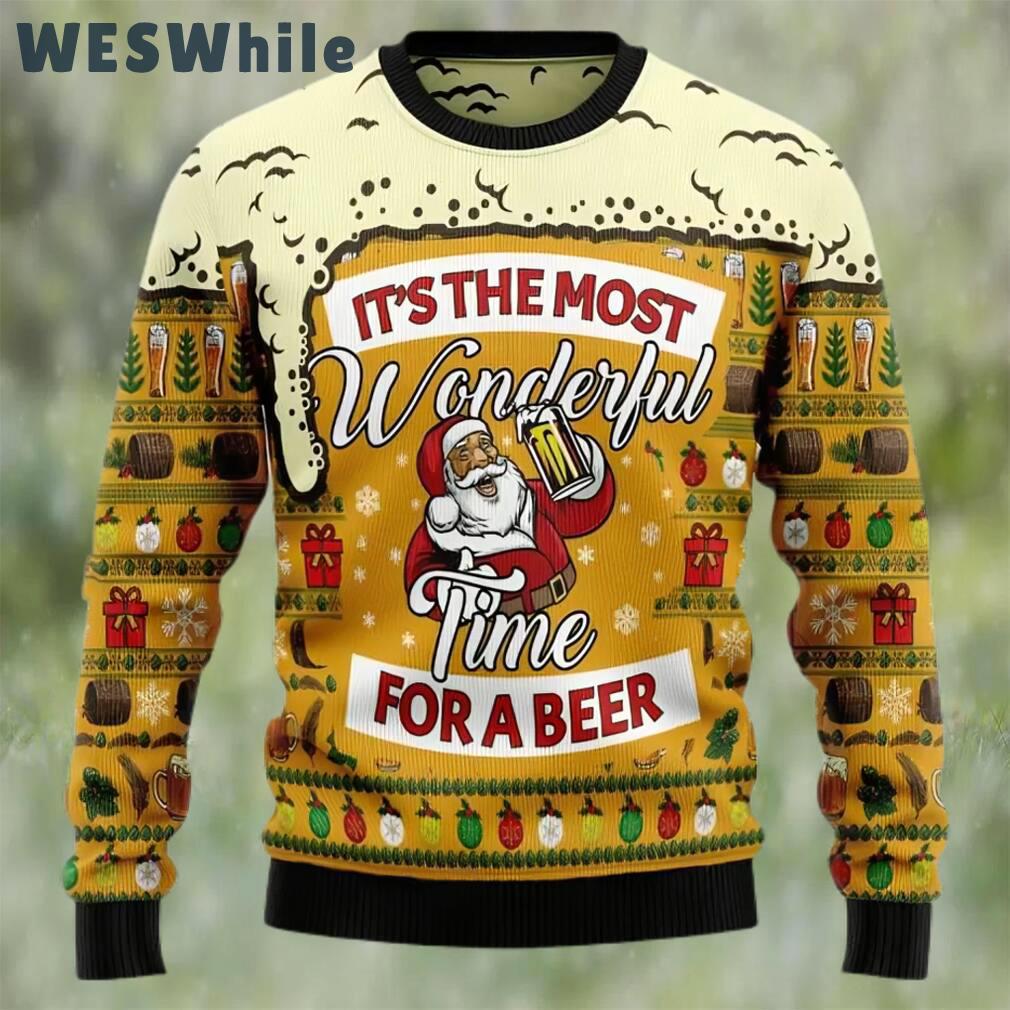 Santa claus wonderful time for a beer ugly christmas sweater, faux wool sweater, international beer day, gifts for beer lovers, best christmas gifts for 2022 Christmas Ugly Sweater